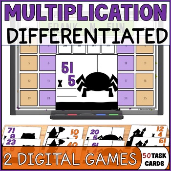 Halloween 2-digit by 1-digit Multiplication Game & Task Cards Differentiated 3rd