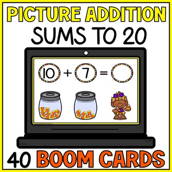 Fall Halloween Picture Addition to 20 Boom Cards - Single Digit Addition