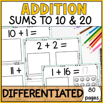 Differentiated Picture Addition Worksheets: Adding with Pictures within 20 SPED