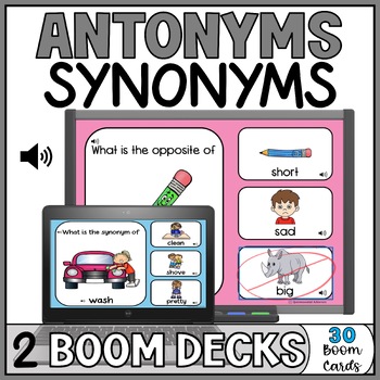 Antonyms and Synonyms Boom Cards - Audio & Visual Cues Language Skills