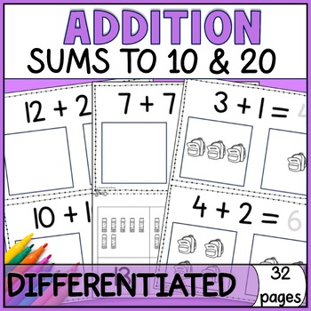 Differentiated Addition with Pictures Within 20 Worksheets - Adapted Special Ed