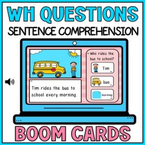 Sentence Comprehension Wh Questions with Audio Visual Cues Boom Cards Special Ed
