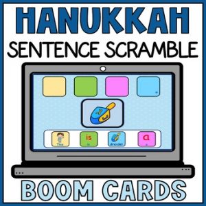 Hanukkah Symbols Sentence Scramble Boom Cards - Special Education Writing