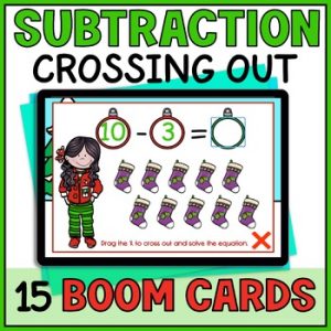 Picture Subtraction by Crossing Out Within 10 Boom Cards - Christmas Winter Math