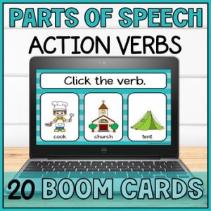 Identify Action Verbs with Visual Cues Boom Cards - Parts of Speech Grammar