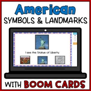 American Symbols and US Landmarks Boom Cards Easy Reader Matching Activity