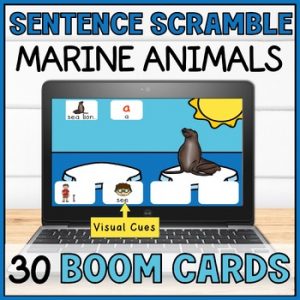 Sentence Building with Visuals Boom Cards - Sentence Scramble Writing - Ocean