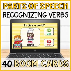 Recognizing Action Verbs with Visuals Boom Cards - Yes or No Grammar Activity