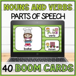 Identifying Nouns and Verbs Action with Visual Cues Boom Cards - Parts of Speech