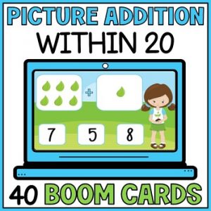 Earth Day Picture Addition to 20 Boom Cards - Adding with Pictures Kindergarten