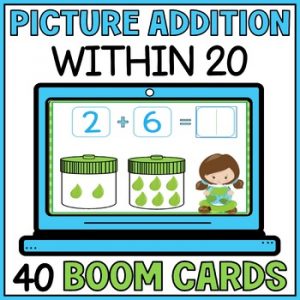 Adding with Pictures to 20 Boom Cards - Earth Day Picture Single Digit Addition