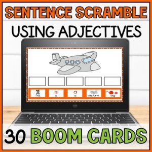 Sentence Scrambles Build a Sentence with Adjectives Visual Supports Boom Cards