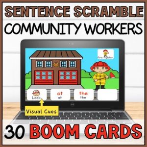 Build A Sentence with Visuals Boom Cards - Sentence Scramble Special Education