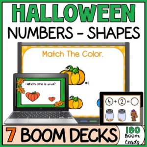 Numbers and Shapes Halloween Boom Cards Fall Math Digital Activities