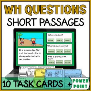 Reading Comprehension with Pictures Task Cards Basic Wh Questions Activity SPED