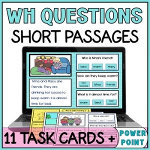 WH Questions with Visuals Pictures Winter Short Stories Comprehension Task Card