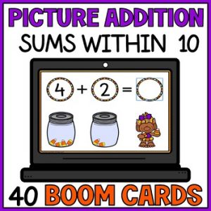 Fall Halloween Adding with Pictures Boom Cards - Picture Addition Single Digit