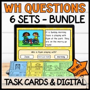 WH Questions Short Stories Passages Task Cards - Picture Reading Comprehension
