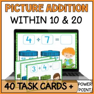 Addition With Pictures Within 20 Task Cards - Addition Visuals Earth Day Math