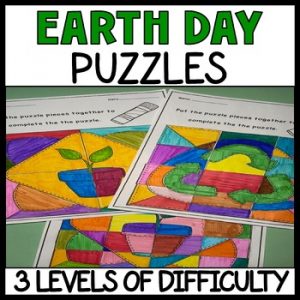 Earth Day Puzzles and Coloring Pages Differentiated - April Printable Activities