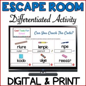 Back to School Escape Room Differentiated - Unscramble Words Digital Game
