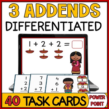 Adding 3 Numbers Diwali Math Center Activities - Differentiated Picture Addition