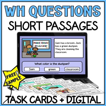 WH Questions School Short Stories Task Cards -  Picture Comprehension SPED