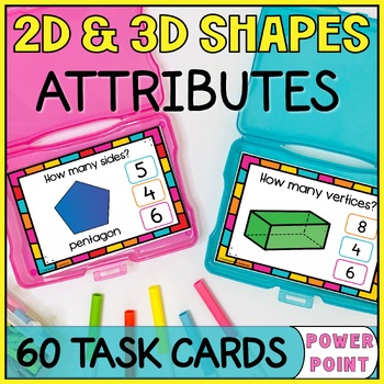 2D & 3D Shapes Properties Attributes Task Cards - Sides, Vertices, Edges, Faces