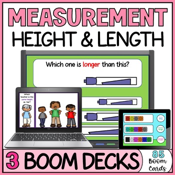 Comparing Height & Length Boom Cards - Measurement Activities - Kindergarten